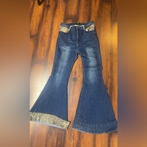 Women's Flared Blue Jeans with Leopard Print Accent L&B Lucky & Blessed size 14